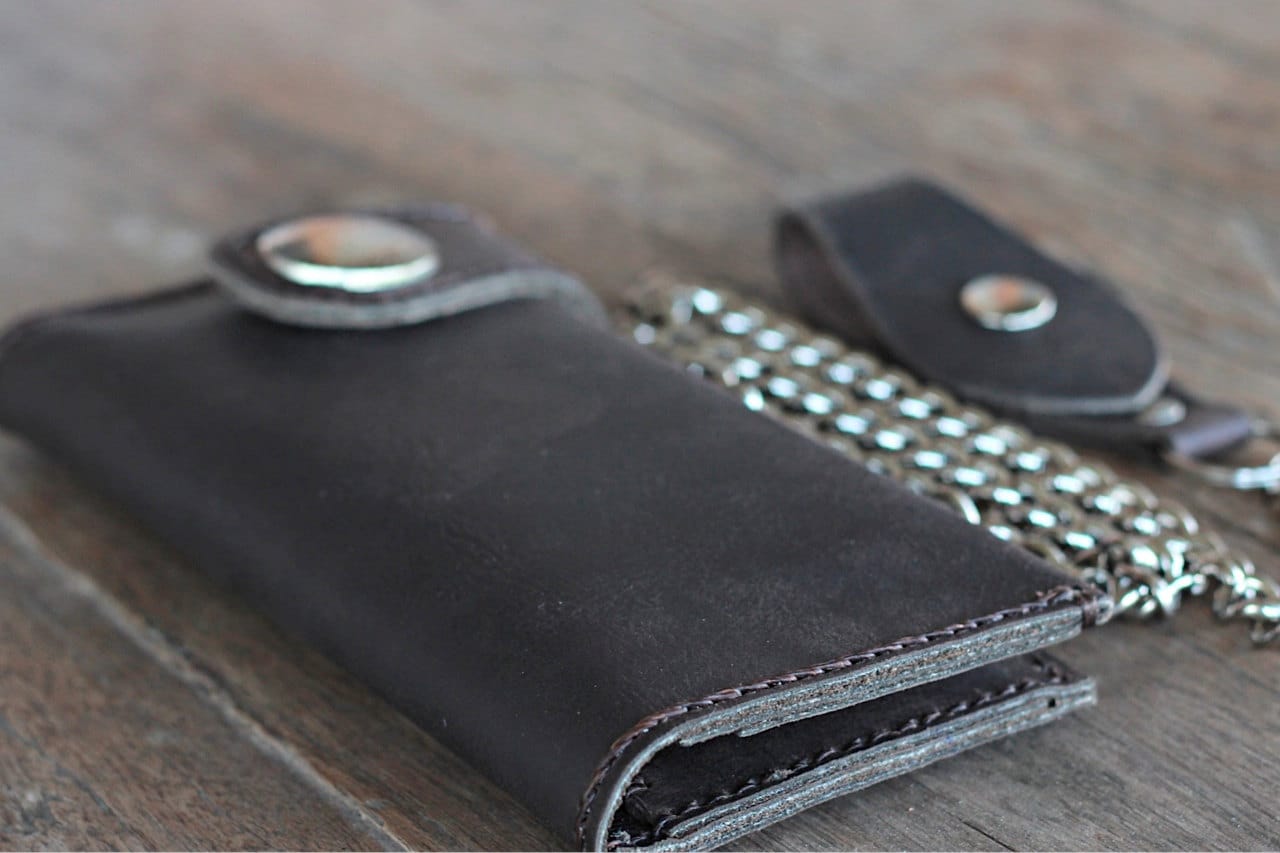 Mens Leather Biker Wallet Dark - JooJoobs