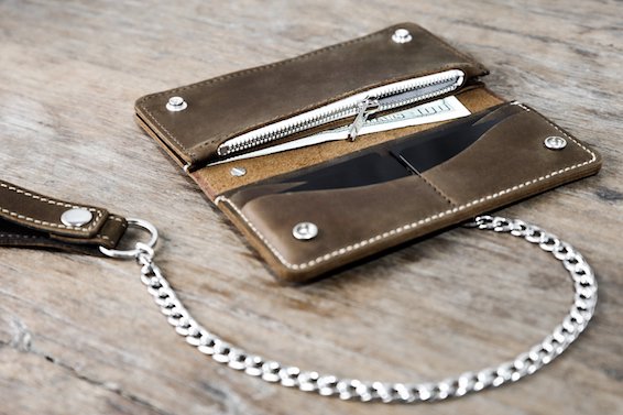 leather biker wallet silver chain