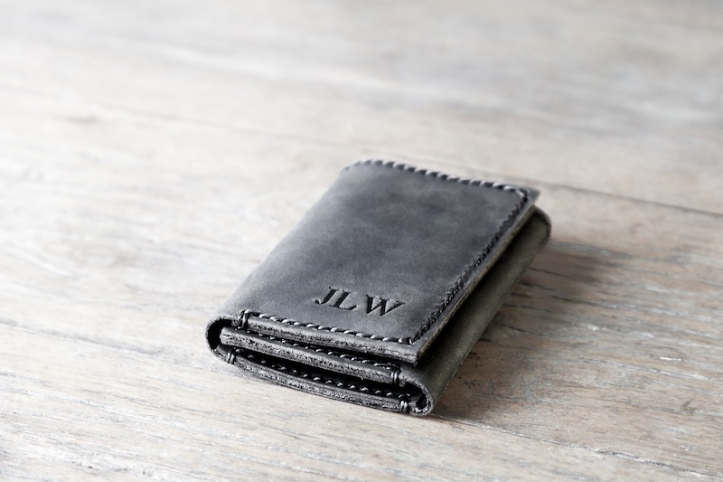 Men's Black Leather Tri-Fold Personalized Wallet