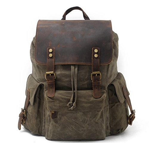 SUVOM Vintage Canvas Leather Laptop Backpack