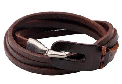 Azuro Republic Nappa Leather Bracelet  Men's Round Black Leather Wrap  Bracelet